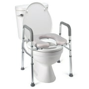 Raised Toilet Seat with Handles for Seniors, Adjustable Height Frame Toilet Seat Riser for Elderly and Disabled, Portable Toilet Chair Supports Up to 350lbs Gray